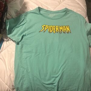 Men’s Marvel Mint Green Spider-Man Graphic Tee - Yellow Logo